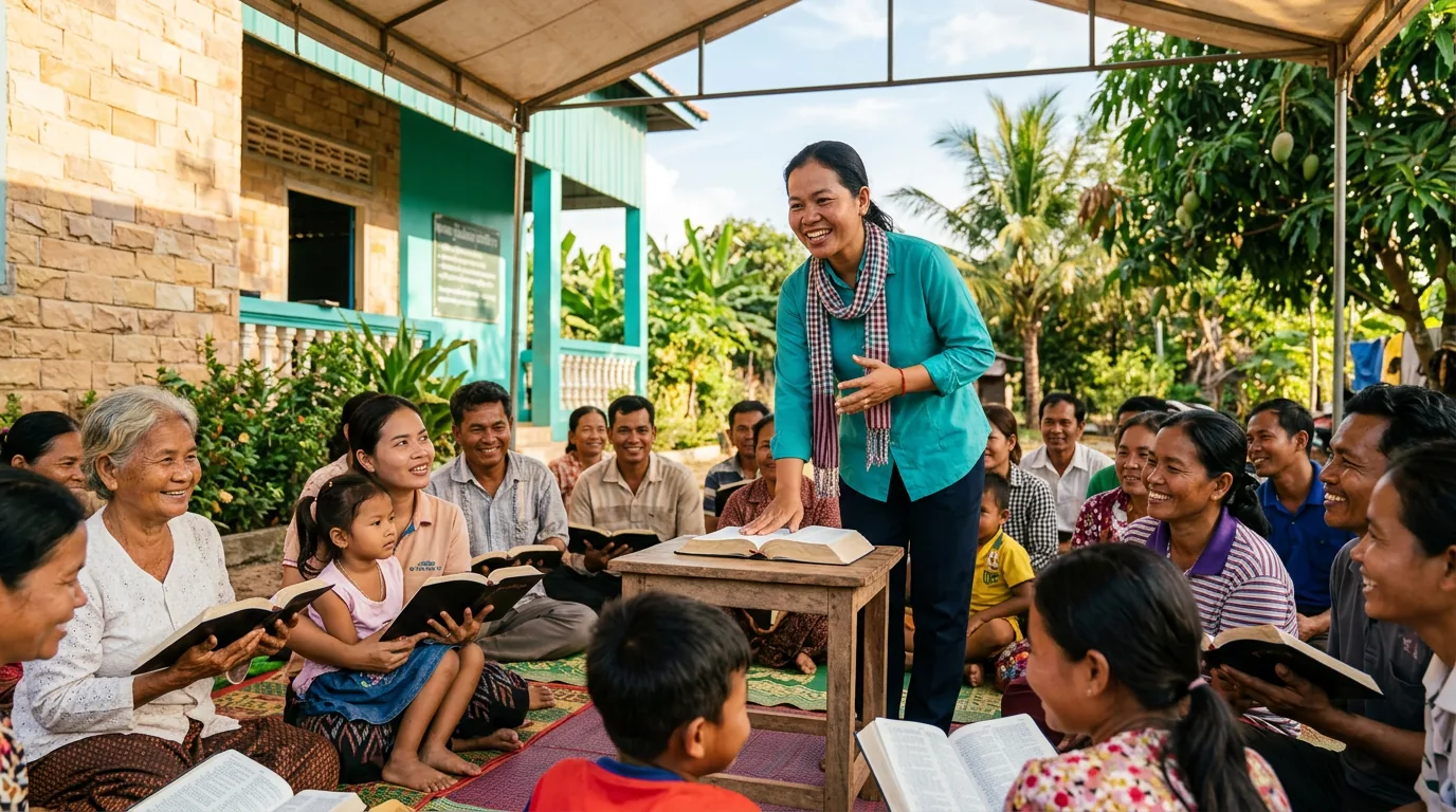 Christian leader teaching from Scripture at a church podium, emphasizing Bible-centered ministry to congregation.